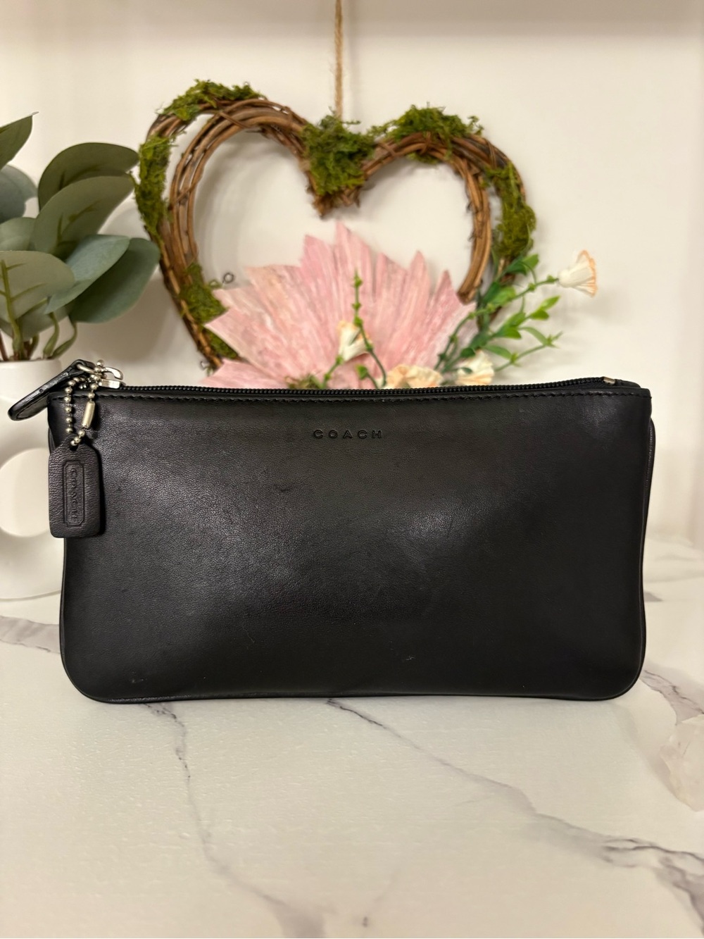 Coach Vintage Black Leather Zip Pouch/Skinny Case